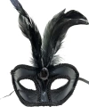 Siyah Renk Rugan Kaplama Siyah Tüylü Parti Maskesi 18x20 Cm