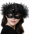 Siyah Taşlı Venedik Maskesi Lüks Tüllü Parti Maskesi