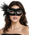 Siyah Taşlı Venedik Parti Maskesi – Tüylü Payetli
