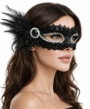 Siyah Taşlı Venedik Parti Maskesi – Tüylü Payetli