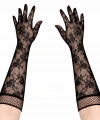 Siyah Uzun Gül Desenli Dantel Kadın Eldiveni