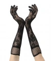 Siyah Uzun Gül Desenli Dantel Kadın Eldiveni