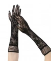 Siyah Uzun Gül Desenli Dantel Kadın Eldiveni