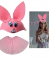 Tavşan Kostümü Pembe - 23 Nisan Tavşan Şapka Ve Tütü Etek Seti 2 Parça