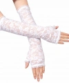 Uzun Zarif Dantel Eldiven Parmaksız Beyaz 35 Cm
