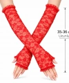 Uzun Zarif Dantel Eldiven Parmaksız Kırmızı 35 Cm