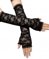 Uzun Zarif Dantel Eldiven Parmaksız Siyah 35 Cm