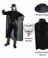 Vendetta Kostüm Seti – Şapka Maske Pelerin (120 Cm)