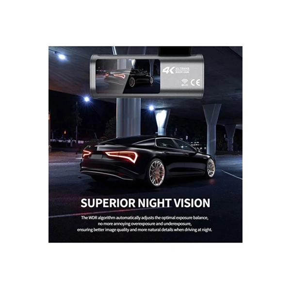 4k Wifi Çift Kameralı Araç Kamerası Gece Görüşlü G-sensörlü Dash Cam 170 Derece