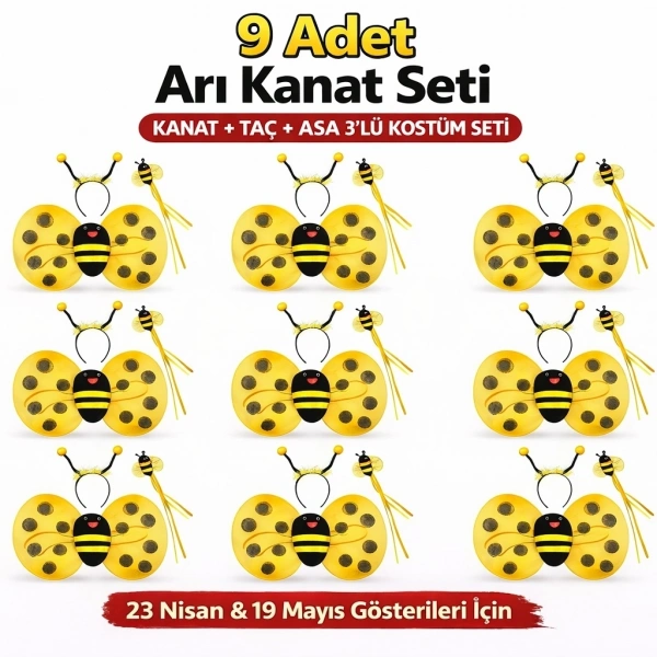 9’lu Arı Kostüm Seti – Kanat Taç Asa