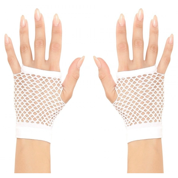 Beyaz Renk Kısa Boy Fileli Örgü Eldiven