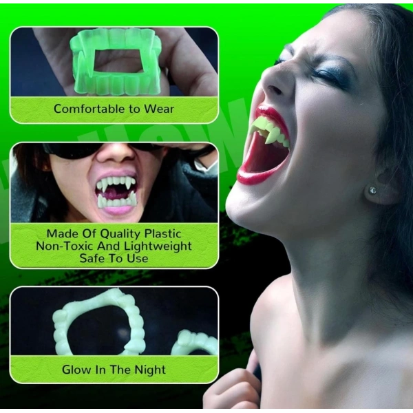 Karanlıkta Parlayan Fosforlu Çift Damak Takma Vampir Dişi