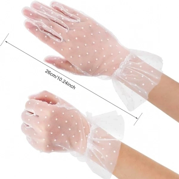 Kısa Boy Güpürlü Beyaz Puantiyeli Tül Eldiven Beyaz Renk