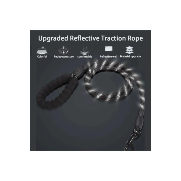 Köpekler İçin Gezdirme Tasması Reflektörlü 130 Cm Halat Orta Ve Büyük Boy Köpekler İçin Siyah