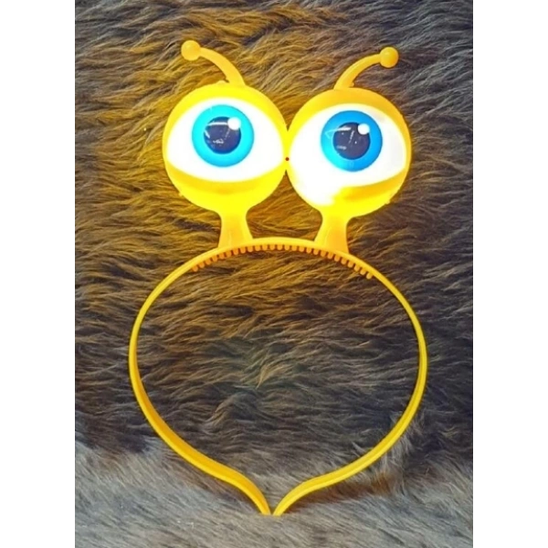 Led Işıklı  Pilli 3 Farklı Modda Yanan Uzaylı Göz Parti Tacı Sarı Renk 18x12 Cm