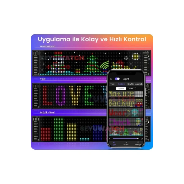 Led Panel Cama Yapışan Telefon Kontrollü Led Ekran Panel 16*64 Led Sayısı