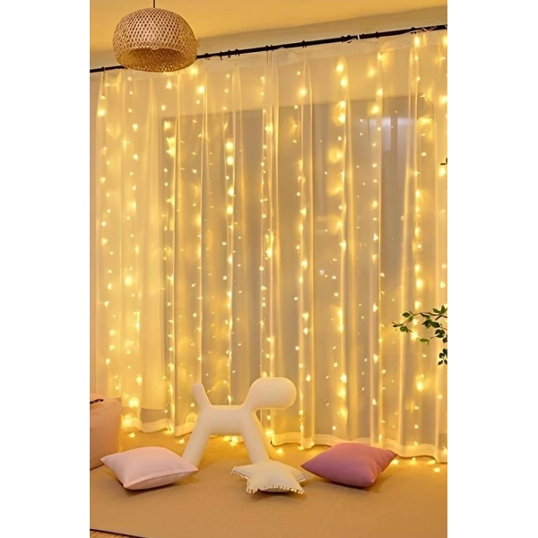 Lw-7 300 Ledli 10 Sarkıt Perde Led Işık, 8 Modlu Uzaktan Kumandalı, 3x3 Metre Peri Telli Led