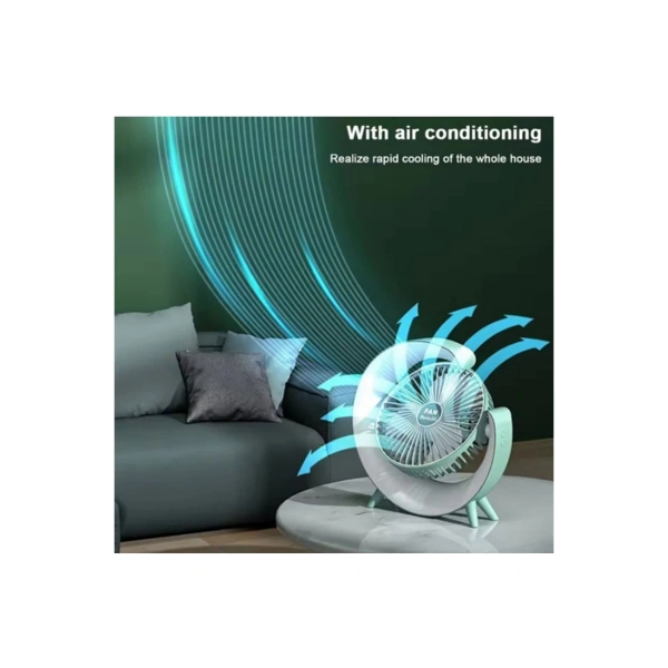 Masaüstü Vantilatör Usb Şarjlı Rgb Led Işıklı 3 Kademeli 180° Ayarlanabilir Soğutucu Fan Yeşil