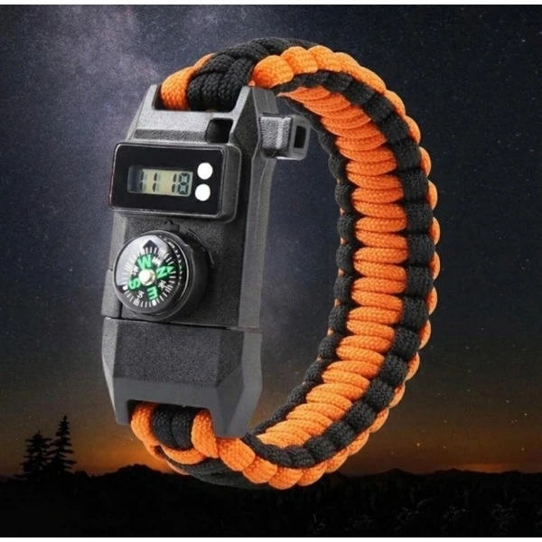 Paracord Dijital Saat Düdük Hayatta Kalma Turuncu Kamp Bilekliği