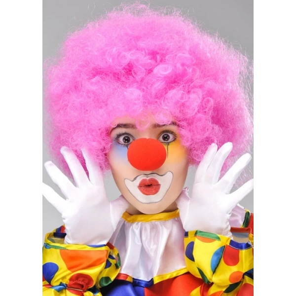 Pembe Renk Kıvırcık Afro Bonus Peruk Takma Saç Ve Kırmızı Burun Seti