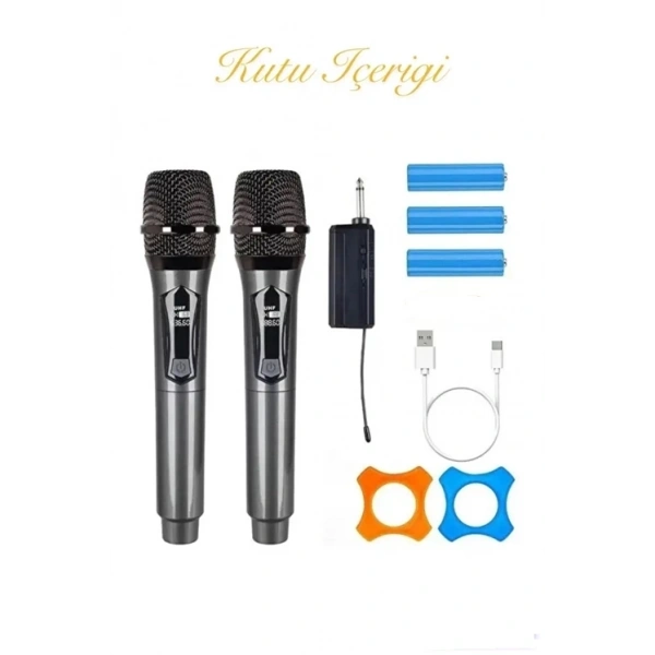 Profesyonel Çiftli Kablosuz Mikrofon Seti Karaoke Şarj Edilebilir 50 Metre