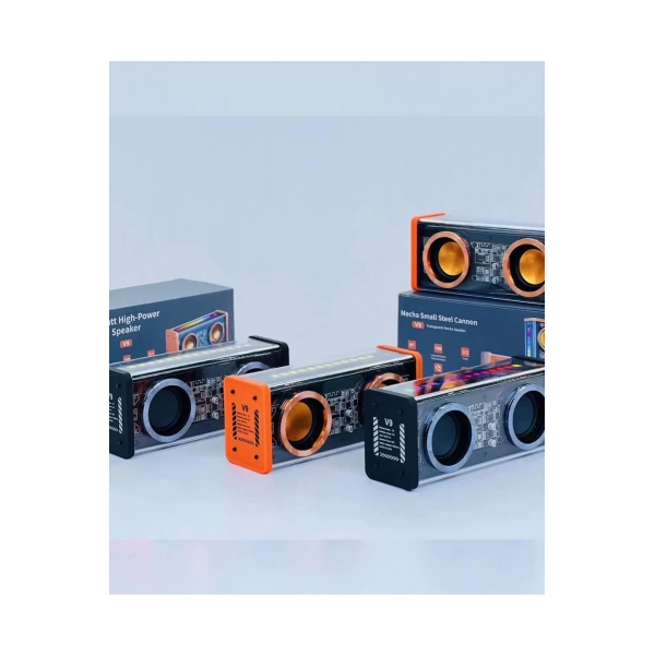 Şeffaf Mecha Müzik Tws Stereo Rgb İşıklı Hoparlör Kablosuz Bluetooth 5.0 Taşınabilir Hoparlör V9