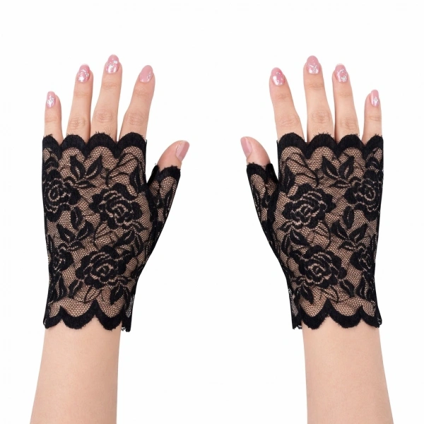 Siyah Dantel Parmaksız Kısa Eldiven