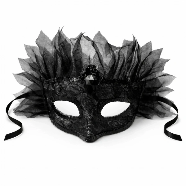 Siyah Taşlı Venedik Maskesi Lüks Tüllü Parti Maskesi