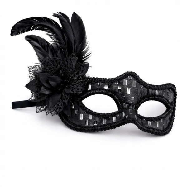 Siyah Tüylü Balo Maskesi Kadın Parti Aksesuarı
