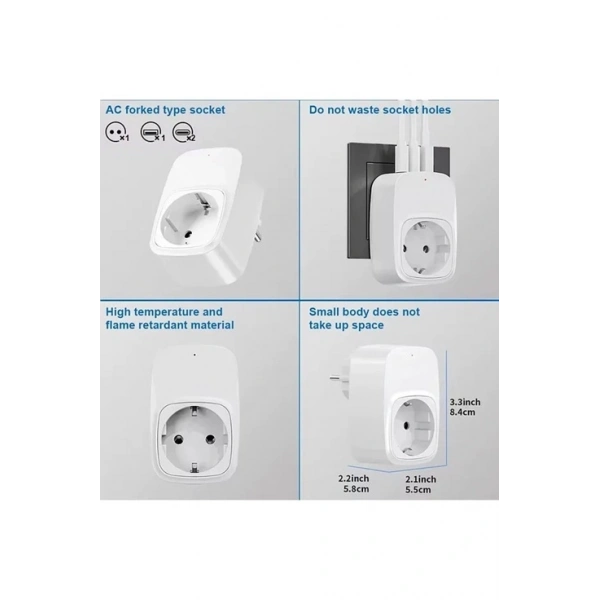 Tekli Yüksek Voltaj Korumalı Duvar Prizi 2x Type-c 1x Usb Çıkışlı Priz Grup Priz Çoğaltıcı Siyah