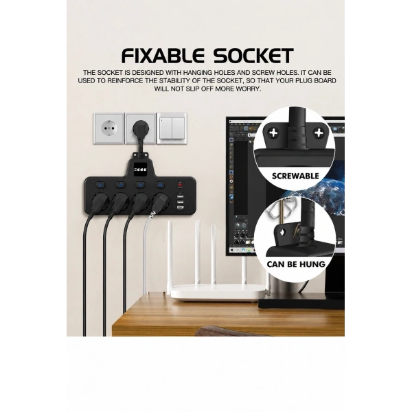 Termal Akım Korumalı 4’lü Duvar Tipi Priz 2x Usb 2x Type-c Çıkışlı Grup Priz Çoğaltıcı Siyah (2500w)