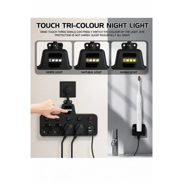 Termal Akım Korumalı 4’lü Duvar Tipi Priz 2x Usb 2x Type-c Çıkışlı Grup Priz Çoğaltıcı Siyah (2500w)