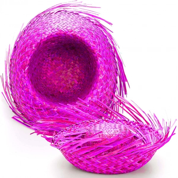 Tropikal Parti Pembe Fuşya Hasır Hawaii Şapkası 13x36 Cm