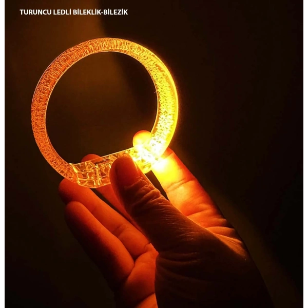 Turuncu Led Işıklı Baskı Yapılabilen Pilli Bileklik Bilezik 1,5 Cm Genişlik