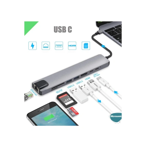 Type-c To Hdtv Multifunction Adapter 8 Port Kablo
