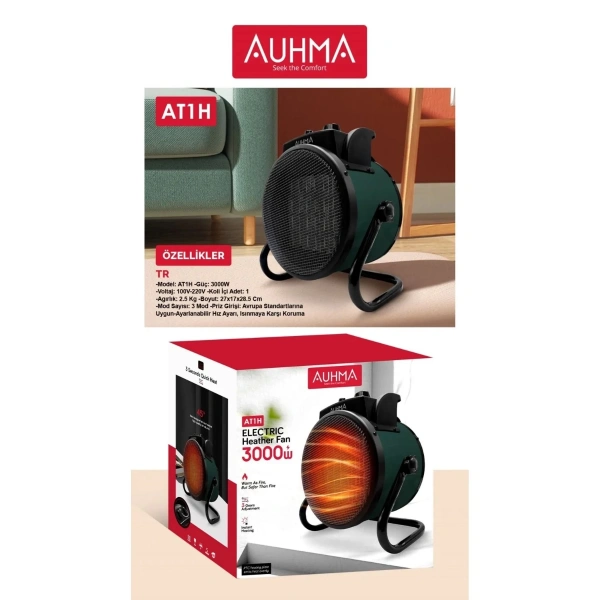 Ultra Güçlü 3000 Watt Taşınabilir Elektrikli Portatif Isıtıcı Soba Sıcak Hava Üfleyen Fan Radyatör