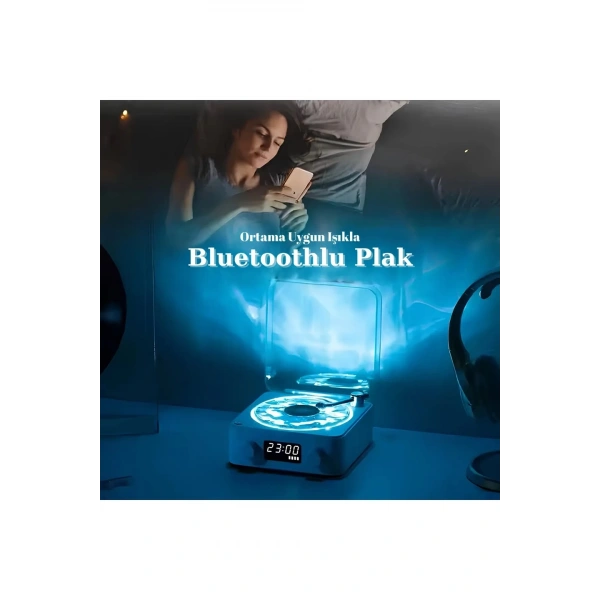 Waves Nostalji Plak Görünümlü Bluetooth Hoparlör 3d Ses Dalgası Retro Müzik Plak Mavi