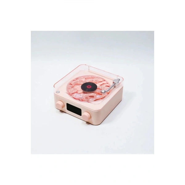 Waves Nostalji Plak Görünümlü Bluetooth Hoparlör 3d Ses Dalgası Retro Müzik Plak Pembe