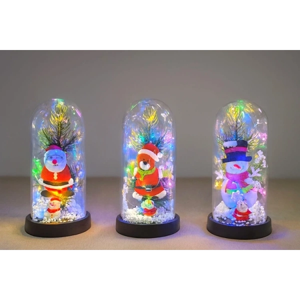 Yılbaşı Temalı Işıklı  Dekoratif Cam Fanus Alk5075