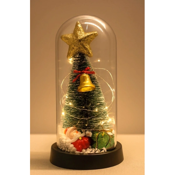 Yılbaşı Temalı Işıklı  Dekoratif Cam Fanus Alk5078