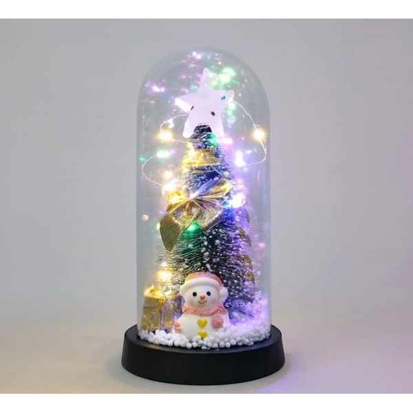 Yılbaşı Temalı Işıklı  Dekoratif Cam Fanus Alk5079