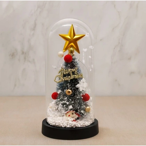 Yılbaşı Temalı Işıklı  Dekoratif Cam Fanus Alk5082