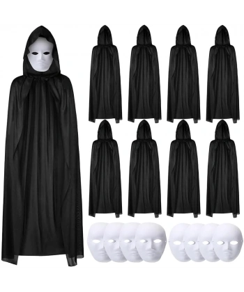 120 Cm Siyah Kapüşonlu Pelerin Ve Boyanabilir Karton Maske 8’li Set