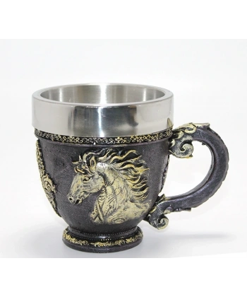 3d Kabartmalı At Büstü Paslanmaz Çelik Kupa Bardak Alk4478