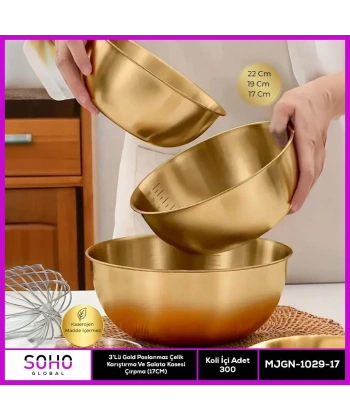 3lü Gold Paslanmaz Çelik Kase Seti