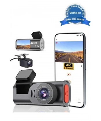 4k Wifi Çift Kameralı Araç Kamerası Gece Görüşlü G-sensörlü Dash Cam 170 Derece