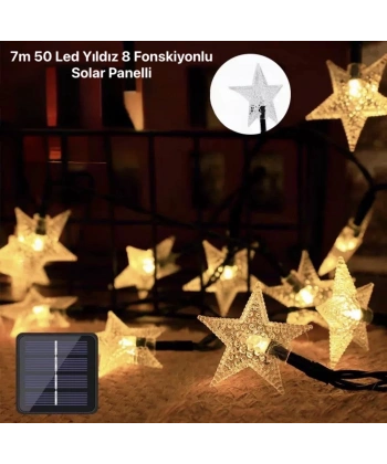 7m 50 Led Yıldız 8 Fonksiyonlu Solar Panelli-gün Işığı