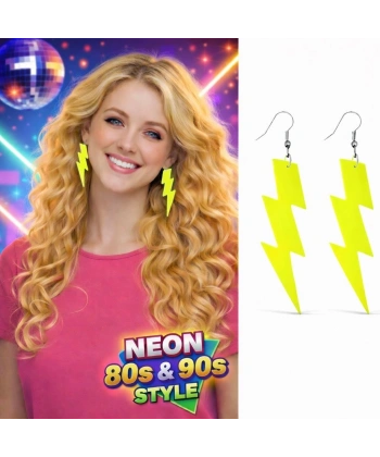 80’ler 9039lar Retro Neon Sarı Şimşek Küpe 10 Cm