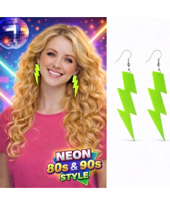 80’ler 9039lar Retro Neon Yeşil Şimşek Küpe 10 Cm