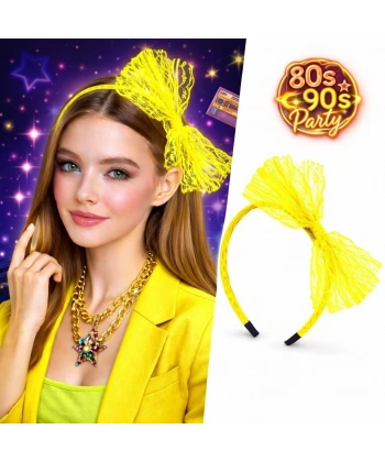 80’ler 90’lar Neon Sarı Dantel Taç Fiyonklu